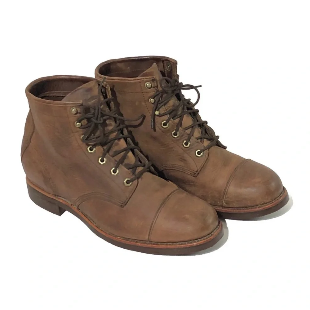 CHIPPEWA X Ll Bean ODRY9 Brown Oil Leather Cap Toe Lace Up Boots